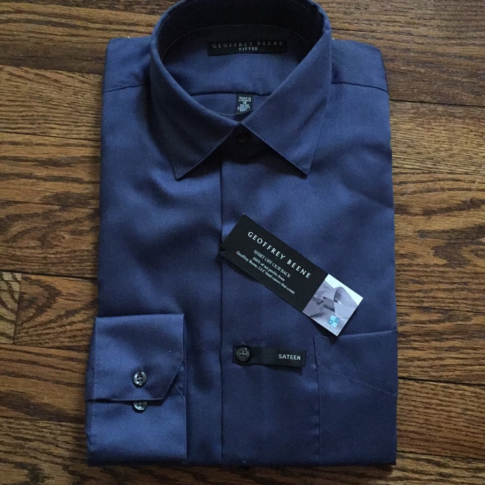 Geoffrey Beene Fitted Blue Sateen Shirt NWT